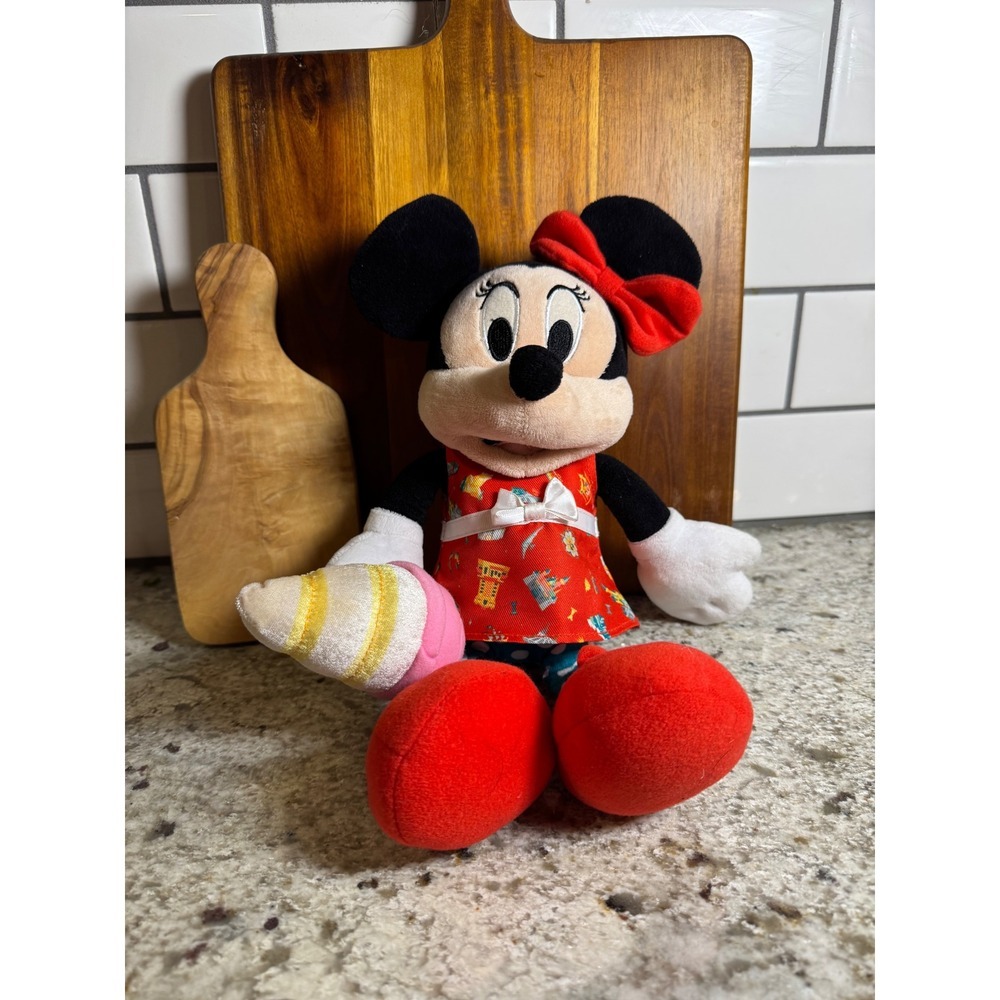 Disney Parks Minnie Mouse Plush Red Icon Dress Holding‎ Ice Cream Cone 12" J2.2
